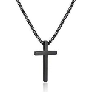 Cross Necklace for Men, Black Plain Cross Pendant Necklace for Men